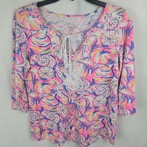 Lilly Pulitzer Colorful Women's Embroderied Detail 3/4th Length Sleeve Sz S